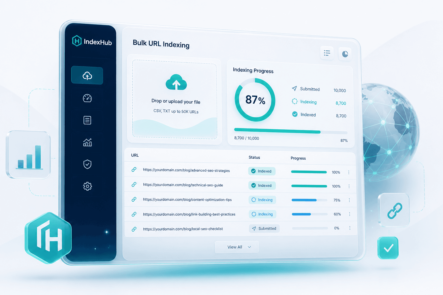 IndexHub bulk URL indexing preview